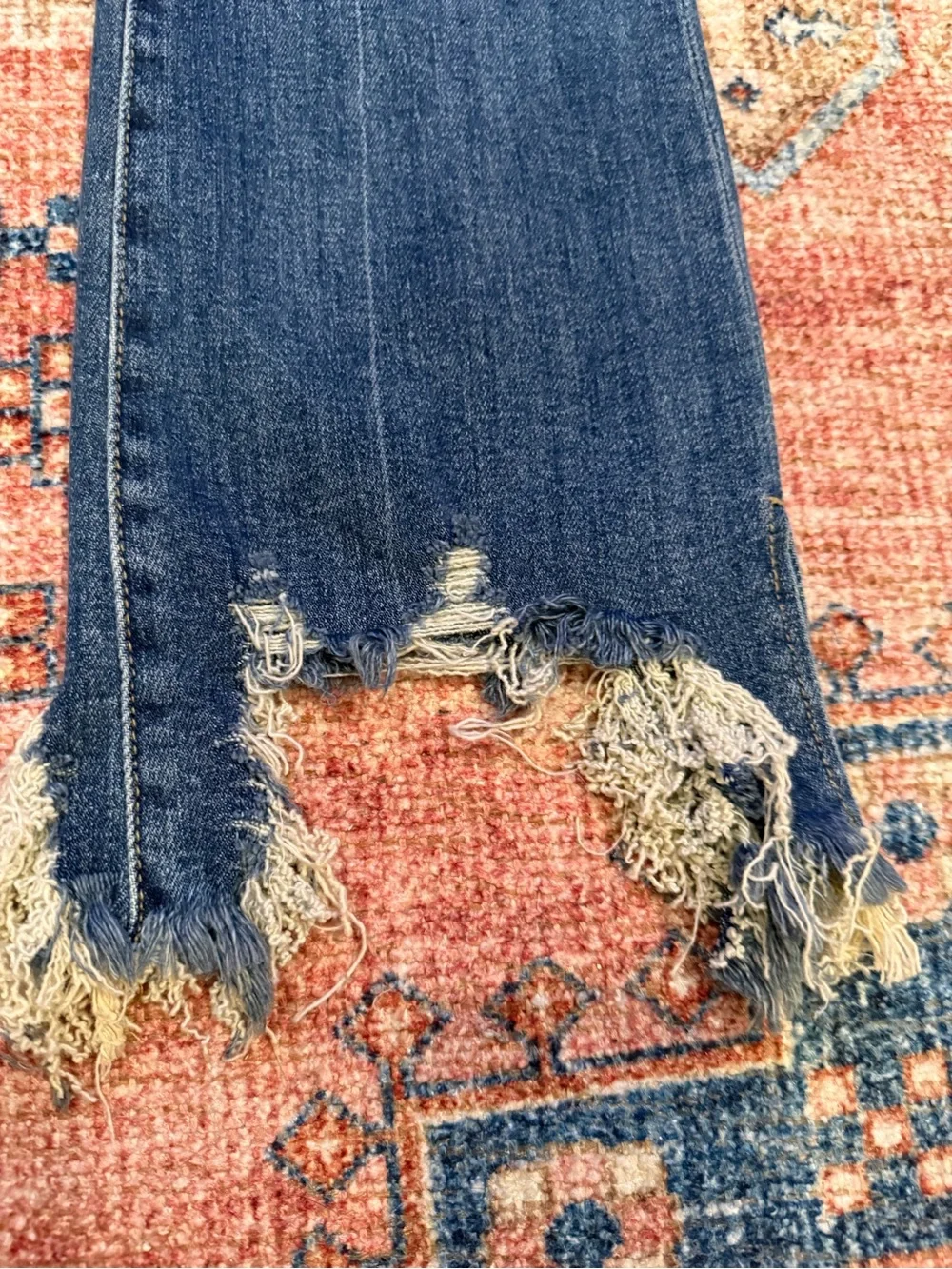 Women's Distressed Dark Blue Flare Jeans